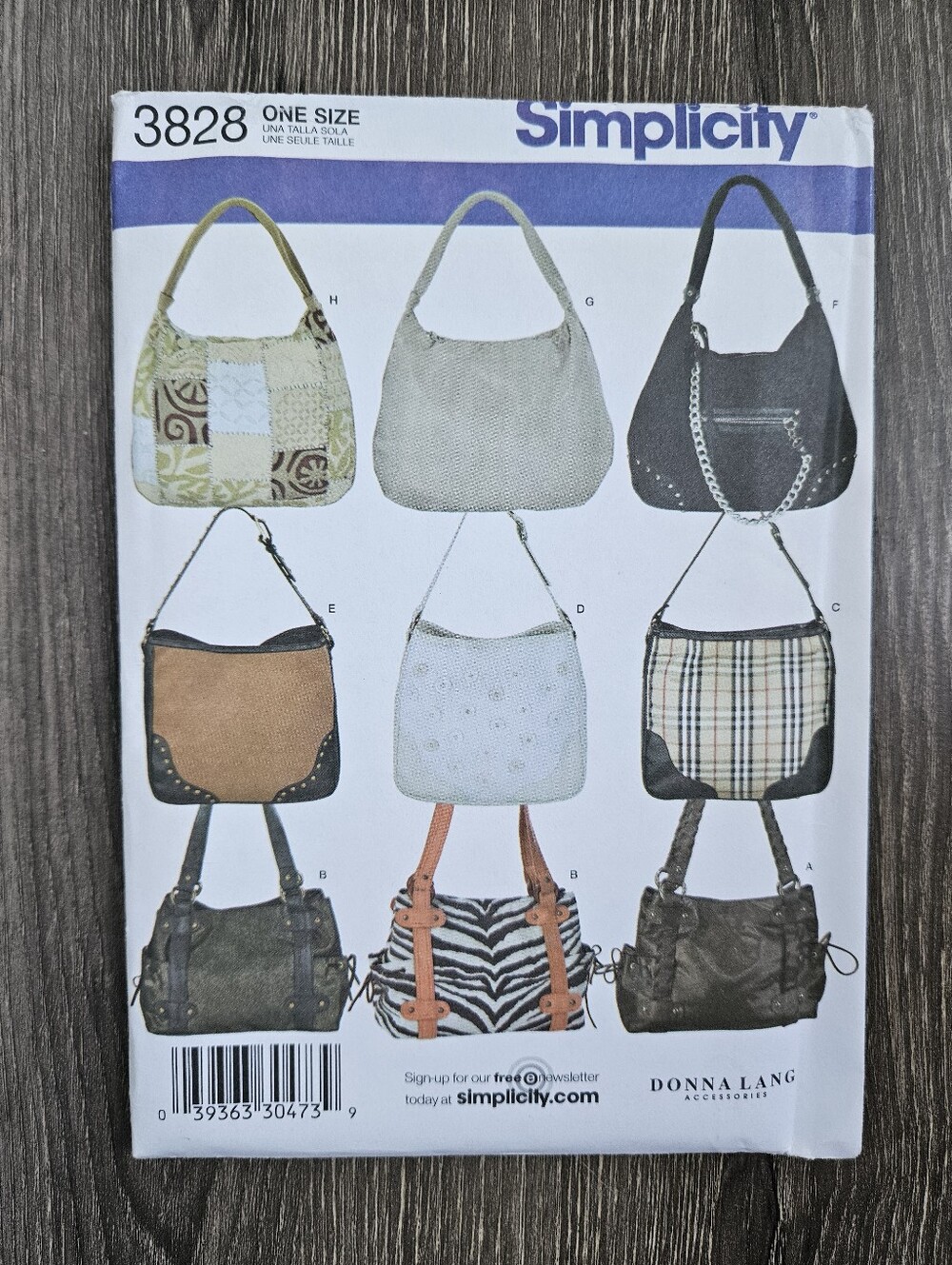 NEW Simplicity 3828 Handbags in Three Styles Pattern